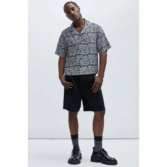 Osiris Textured Button Up Short Sleeve Shirt Black Men's - Picture 2 of 7
